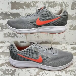 Nike Revolution 3 Running Shoes Womens Size 9 Gray Orange Sneakers 819303-002‎